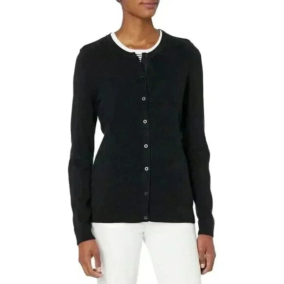 Banana Republic Women's Black Extra Fine Merino Wool/Nylon/Spandex Button Down C - Picture 1 of 11